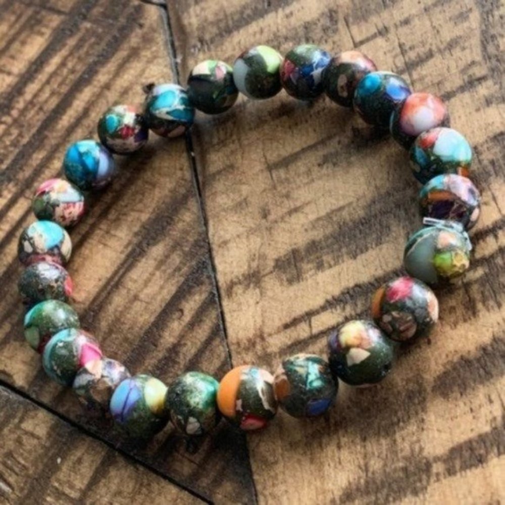 8mm Jasper Chakra Stretch Bead Bracelet - Picture 2 of 5